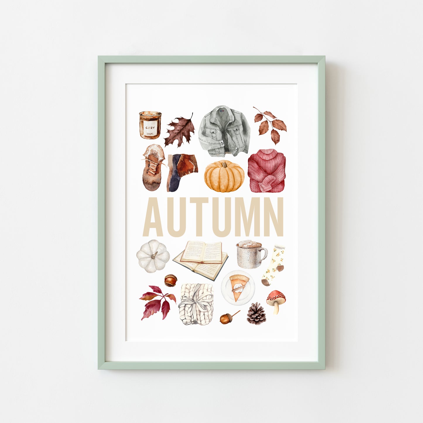 Autumn print, Autumn orange red watercolour autumn favourites seasonal unframed wall art poster print