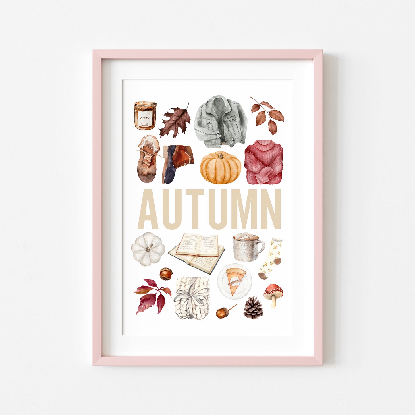 Autumn print, Autumn orange red watercolour autumn favourites seasonal unframed wall art poster print