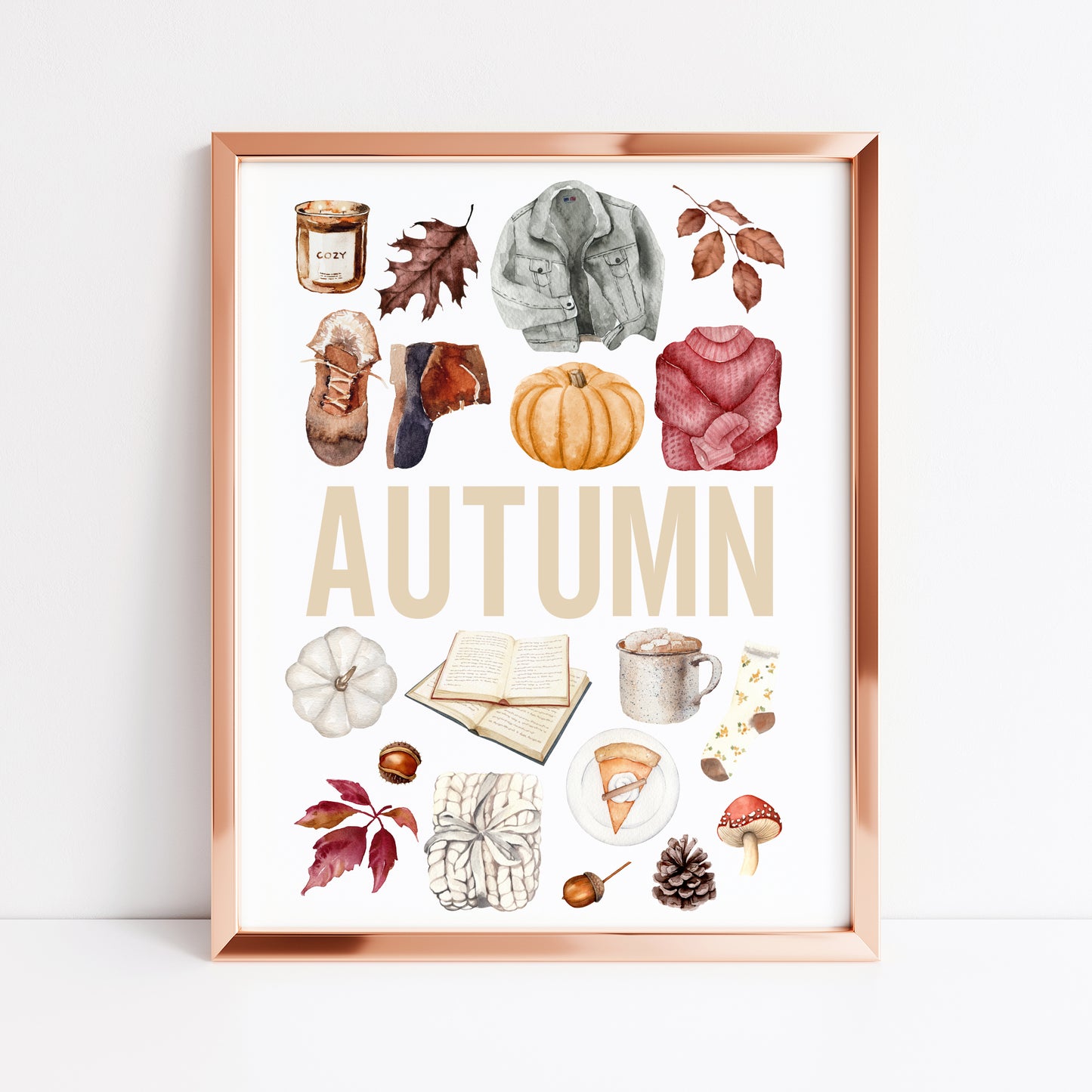 Autumn print, Autumn orange red watercolour autumn favourites seasonal unframed wall art poster print