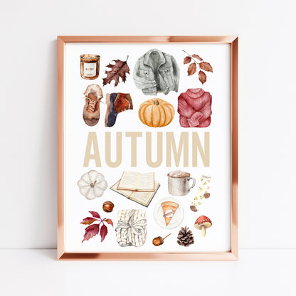 Autumn print, Autumn orange red watercolour autumn favourites seasonal unframed wall art poster print