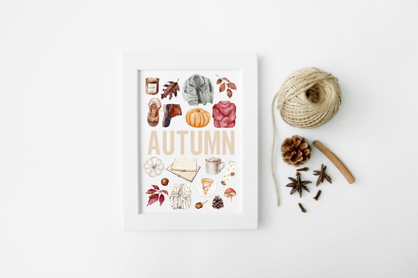 Autumn print, Autumn orange red watercolour autumn favourites seasonal unframed wall art poster print