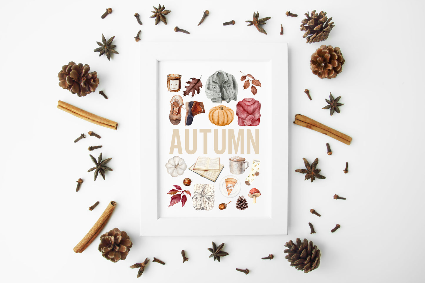 Autumn print, Autumn orange red watercolour autumn favourites seasonal unframed wall art poster print