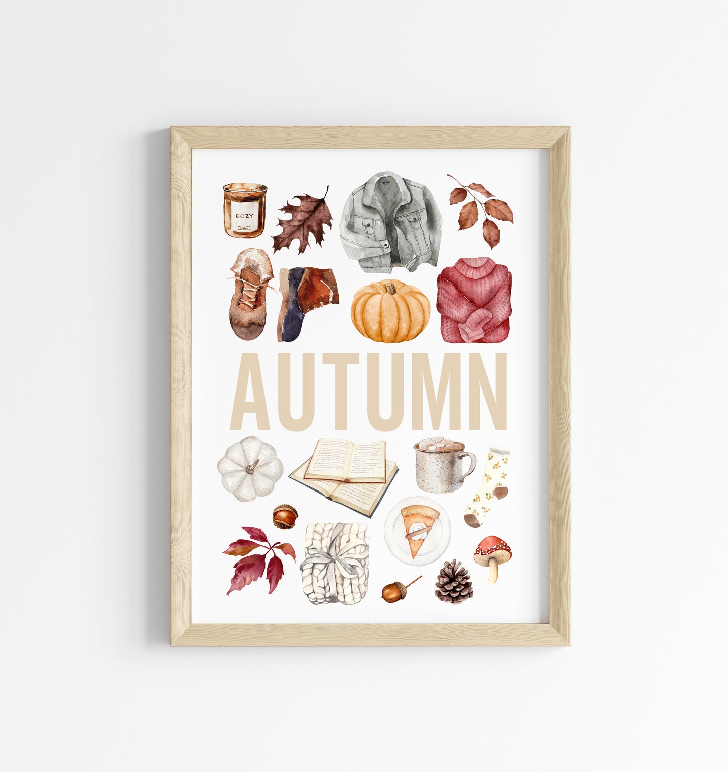 Autumn print, Autumn orange red watercolour autumn favourites seasonal unframed wall art poster print