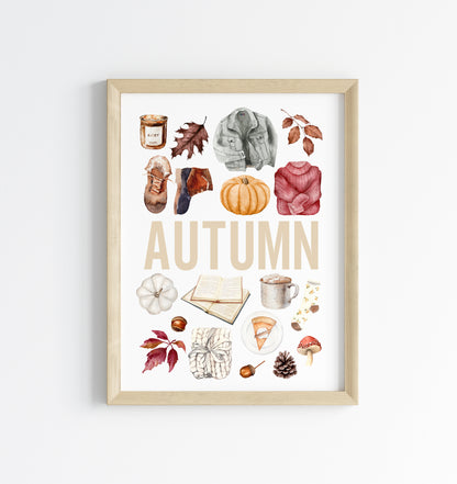 Autumn print, Autumn orange red watercolour autumn favourites seasonal unframed wall art poster print