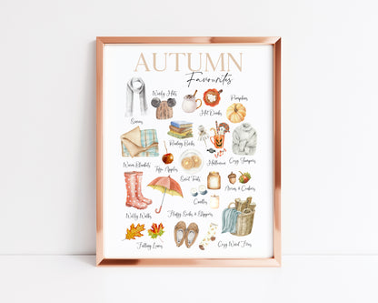 Autumn favourites, watercolour illustrations autumn essentials seasonal fall unframed wall art poster print