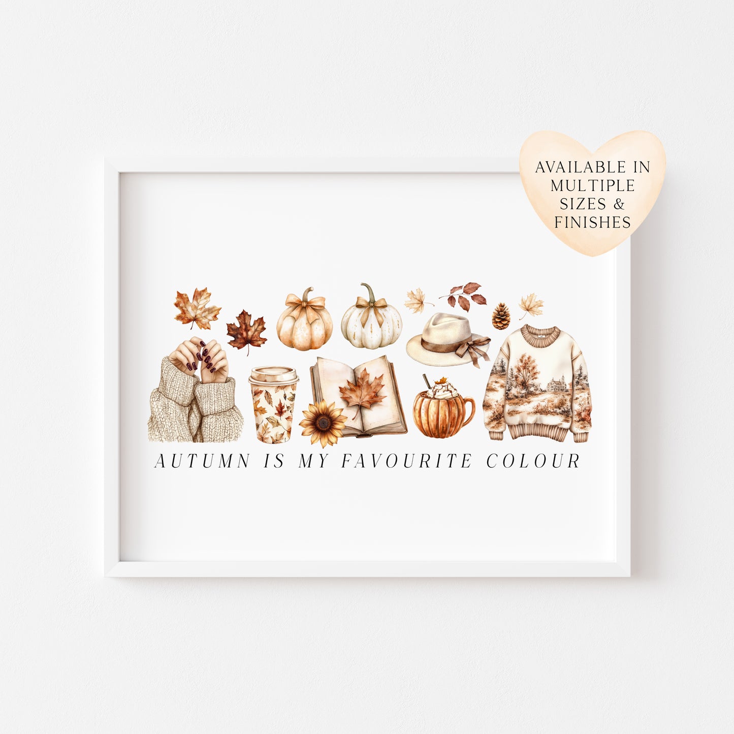 Autumn Favourites Print, orange beige & cream landscape seasonal wall art poster (unframed)framed) (Copy)