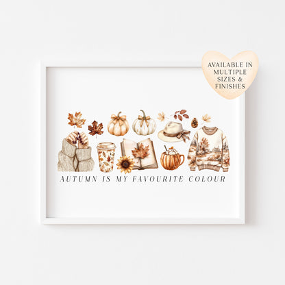 Autumn Favourites Print, orange beige & cream landscape seasonal wall art poster (unframed)framed) (Copy)