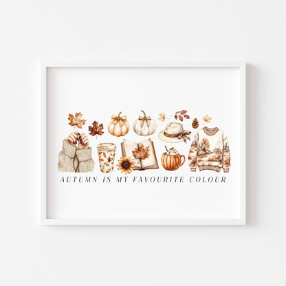 Autumn Favourites Print, orange beige & cream landscape seasonal wall art poster (unframed)framed) (Copy)
