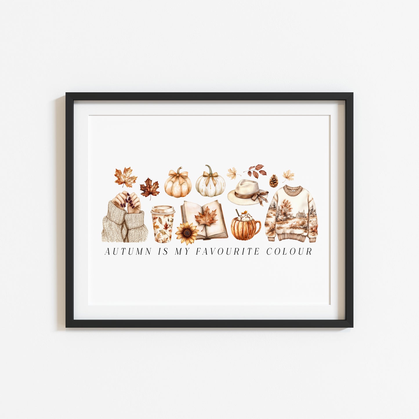 Autumn Favourites Print, orange beige & cream landscape seasonal wall art poster (unframed)framed) (Copy)