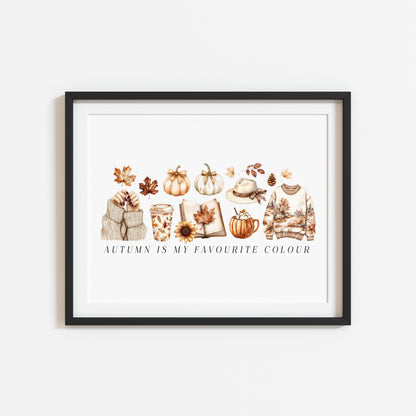 Autumn Favourites Print, orange beige & cream landscape seasonal wall art poster (unframed)framed) (Copy)