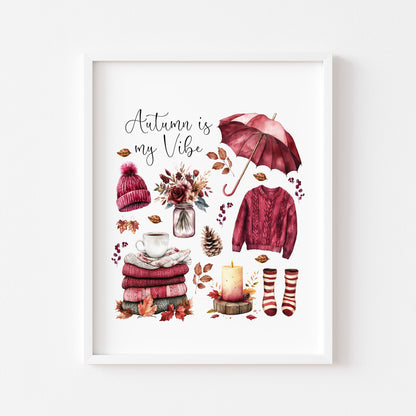 Autumn Favourites Print Cosy Home Decor burgundy beige seasonal wall art poster (unframed)