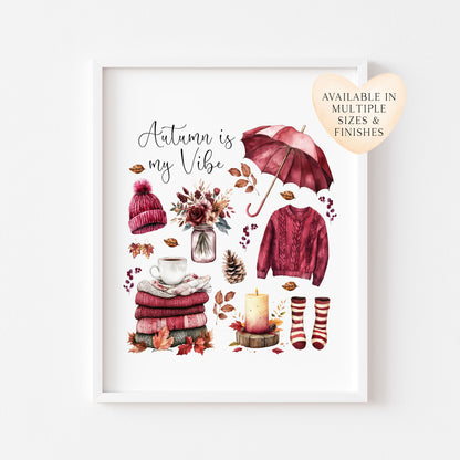 Autumn Favourites Print Cosy Home Decor burgundy beige seasonal wall art poster (unframed)