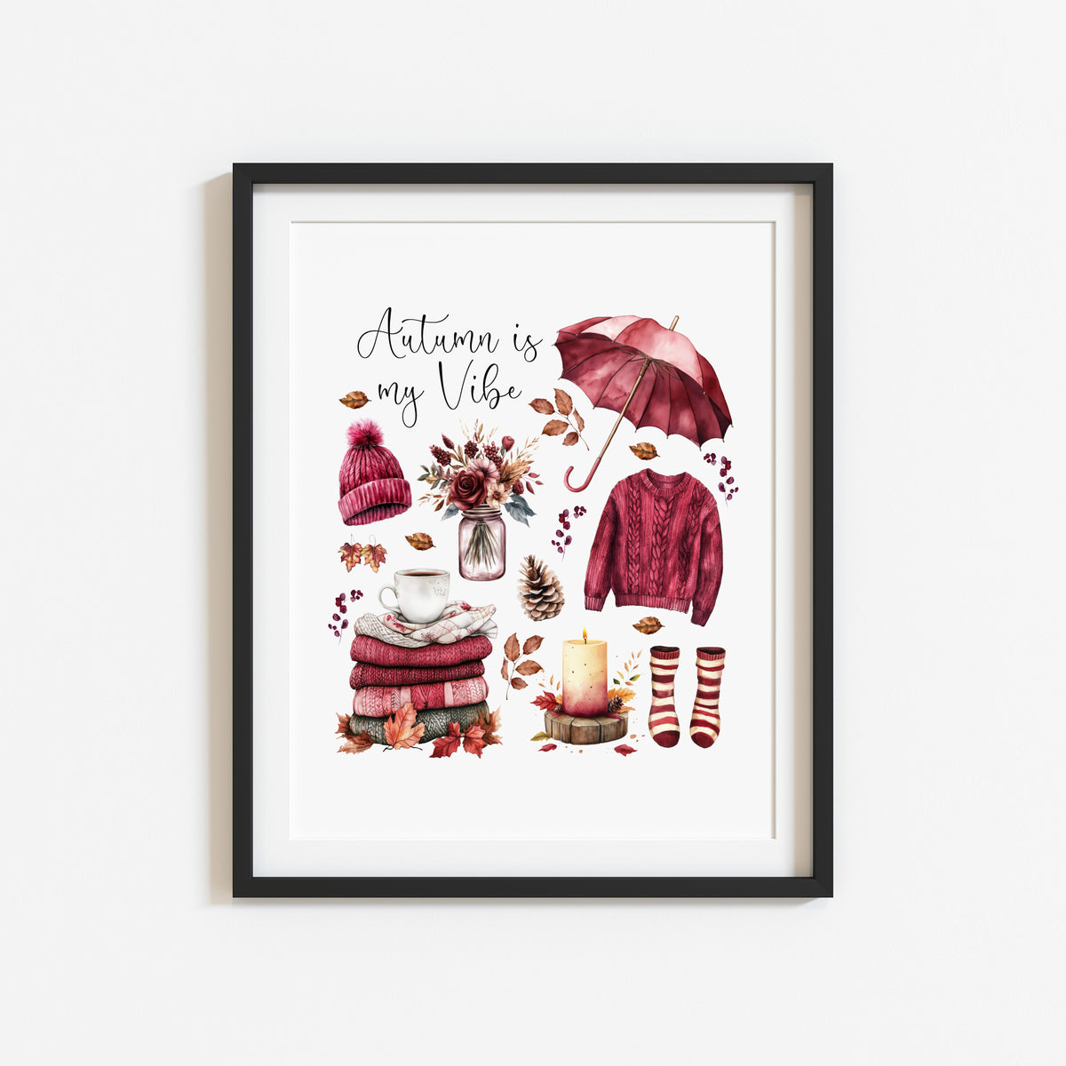 Autumn Favourites Print Cosy Home Decor burgundy beige seasonal wall art poster (unframed)