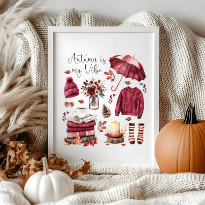 Autumn Favourites Print Cosy Home Decor burgundy beige seasonal wall art poster (unframed)