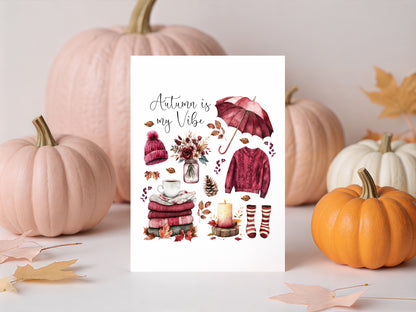 Autumn Favourites Print Cosy Home Decor burgundy beige seasonal wall art poster (unframed)