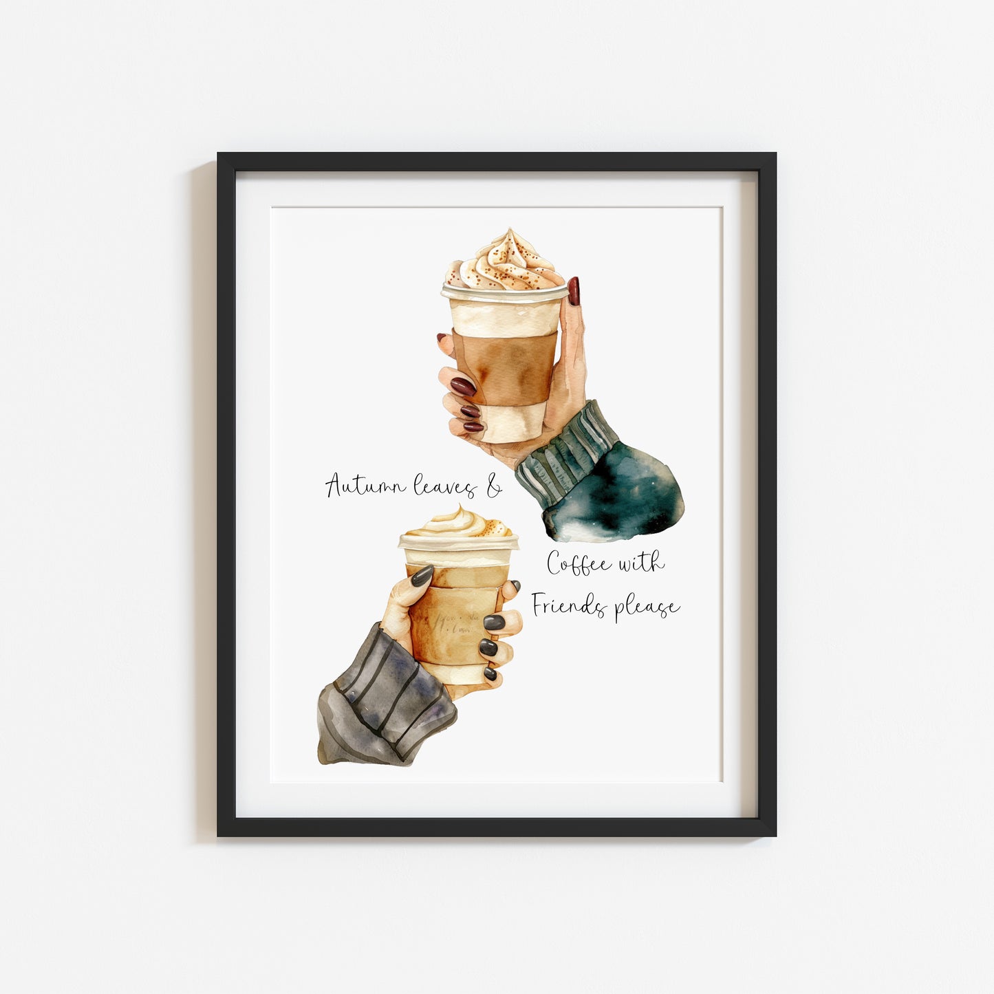 Autumn Coffee and Friends watercolour Art Print Cosy Beige Fall Decor unframed wall art poster