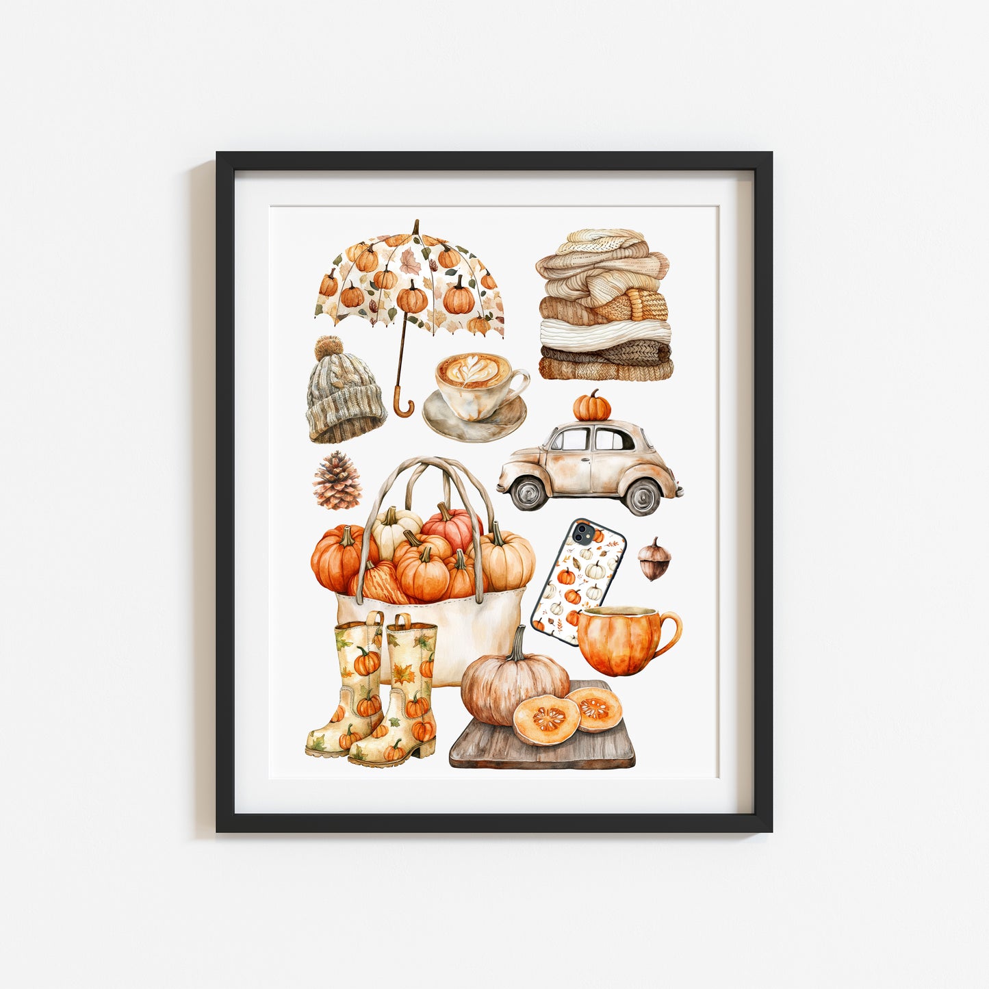 Autumn favourites, Autumn cosy orange green rusty fall autumn vibes unframed wall art poster print, autumn home decor autumn mood board