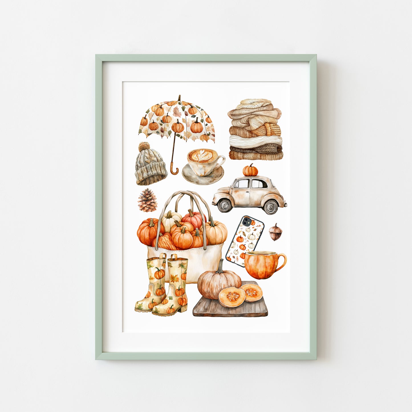 Autumn favourites, Autumn cosy orange green rusty fall autumn vibes unframed wall art poster print, autumn home decor autumn mood board