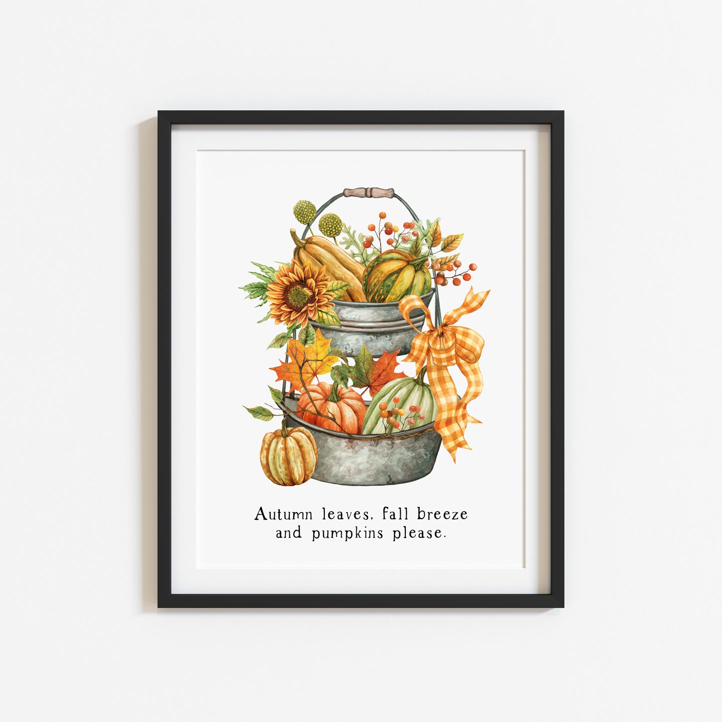 Autumn leaves, fall Breeze and Pumpkins please orange green tiered tray unframed wall art poster print, autumn home decor autumn accessories