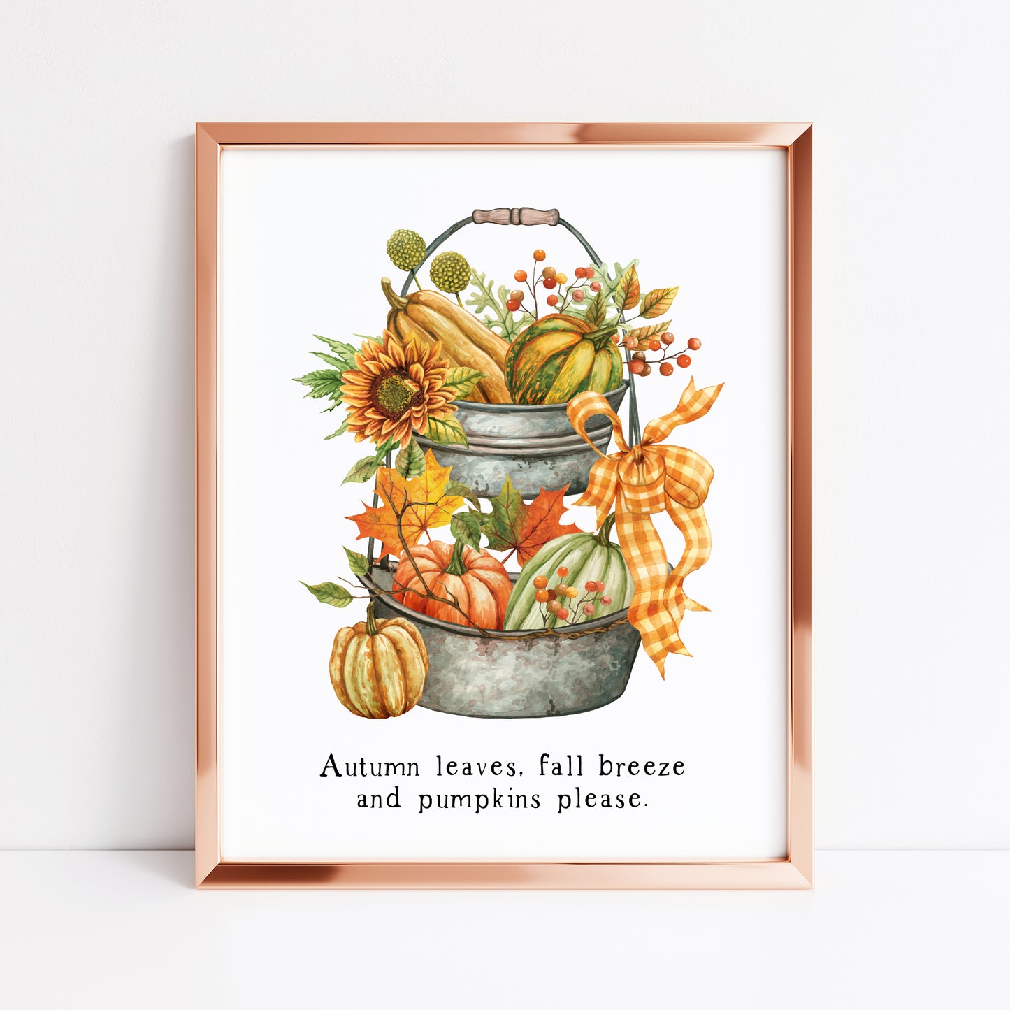 Autumn leaves, fall Breeze and Pumpkins please orange green tiered tray unframed wall art poster print, autumn home decor autumn accessories