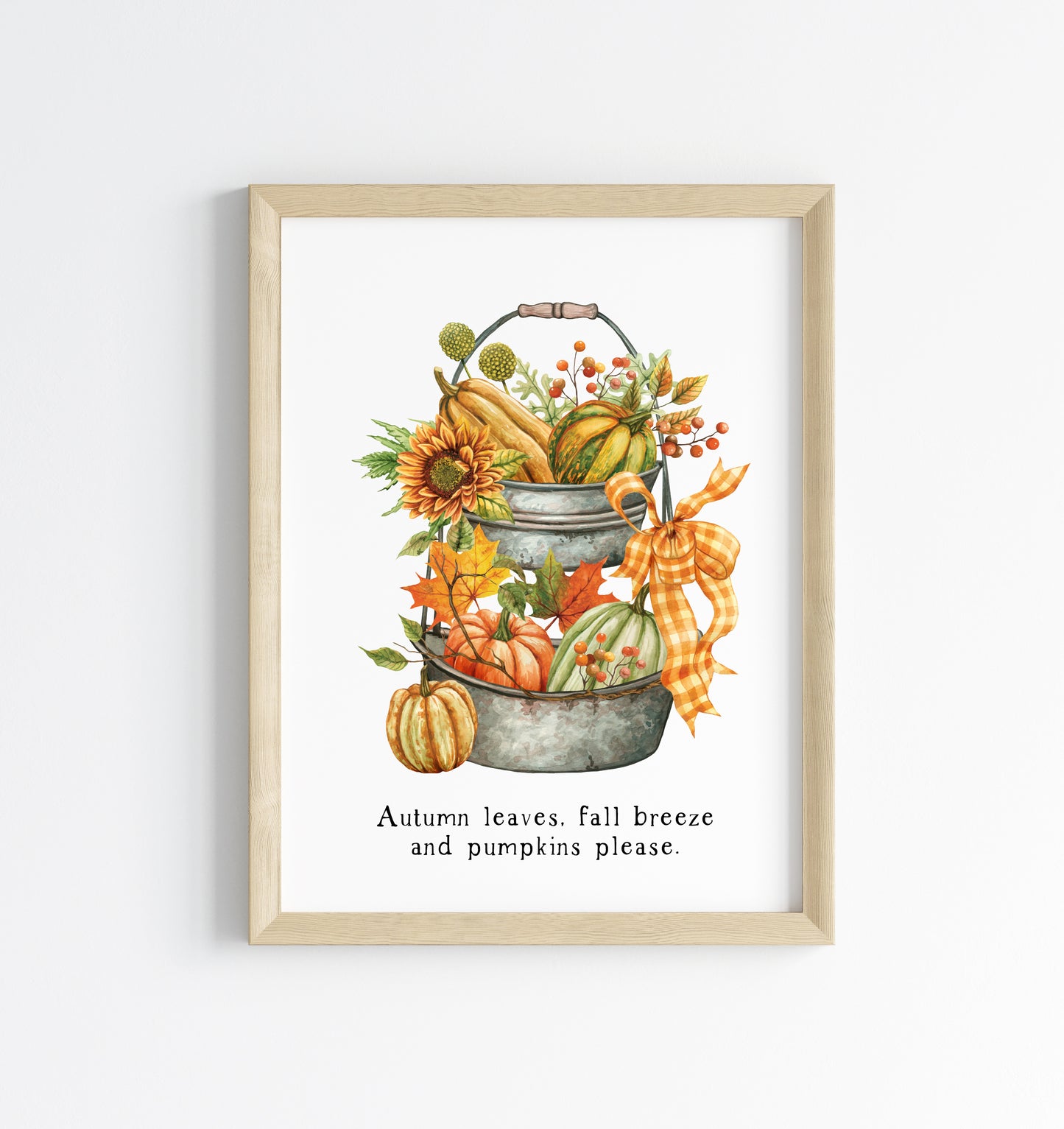 Autumn leaves, fall Breeze and Pumpkins please orange green tiered tray unframed wall art poster print, autumn home decor autumn accessories