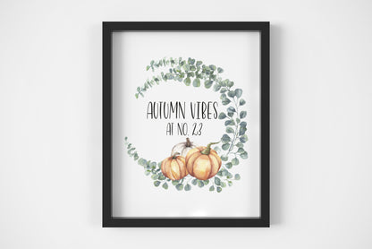 Autumn Vibes at no. floral pumpkin watercolour seasonal unframed wall art poster print