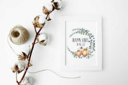Autumn Vibes at no. floral pumpkin watercolour seasonal unframed wall art poster print