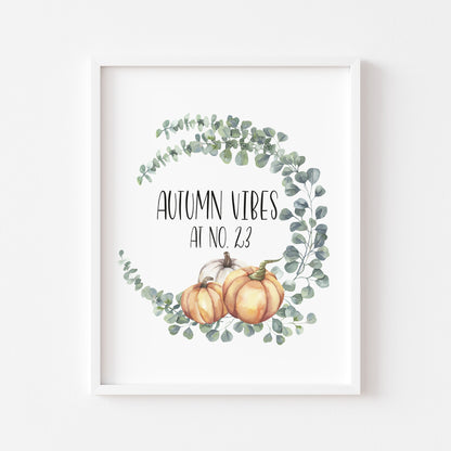 Autumn Vibes at no. floral pumpkin watercolour seasonal unframed wall art poster print