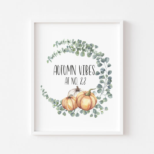 Autumn Vibes at no. floral pumpkin watercolour seasonal unframed wall art poster print