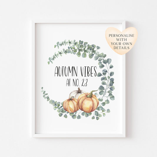 Autumn Vibes at no. floral pumpkin watercolour seasonal unframed wall art poster print
