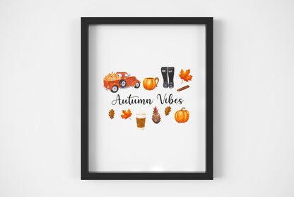 Autumn Print, Autumn Vibes, autumn favourites watercolour illustration unframed wall art poster print