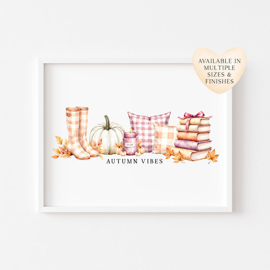Autumn Landscape Cosy Pumpkin Fall Chequered orange & purple Home Decor unframed wall art
