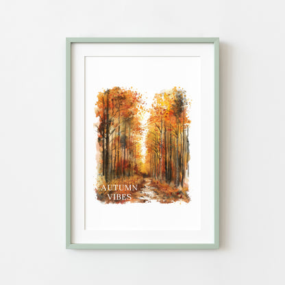 Autumn print, Autumn vibes watercolour scenery unframed wall art poster