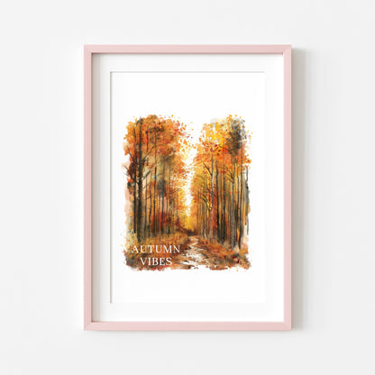 Autumn print, Autumn vibes watercolour scenery unframed wall art poster