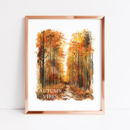 Autumn print, Autumn vibes watercolour scenery unframed wall art poster