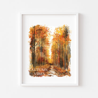 Autumn print, Autumn vibes watercolour scenery unframed wall art poster