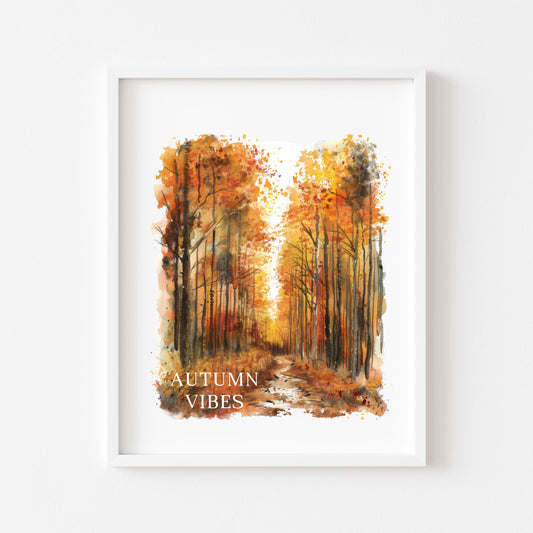 Autumn print, Autumn vibes watercolour scenery unframed wall art poster