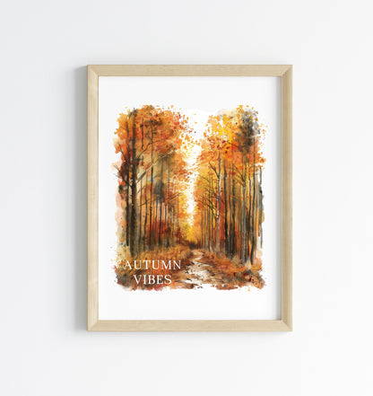 Autumn print, Autumn vibes watercolour scenery unframed wall art poster