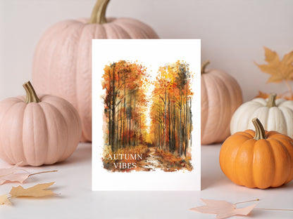 Autumn print, Autumn vibes watercolour scenery unframed wall art poster