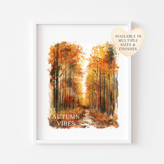 Autumn print, Autumn vibes watercolour scenery unframed wall art poster