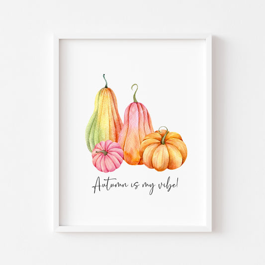 Autumn is my vibe Pumpkin trio orange, green and pink seasonal unframed wall art poster print