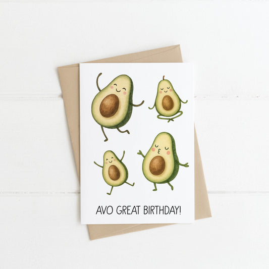 Happy birthday Avocado card Happy birthday Avo great day Avocado humorous animal birthday card with envelope, funny humorous birthday card