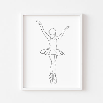 Girls Ballet Dancing print line drawing unframed wall art poster print