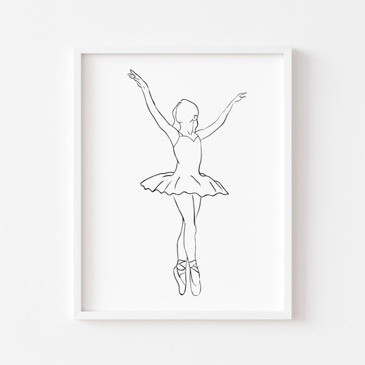 Girls Ballet Dancing print line drawing unframed wall art poster print