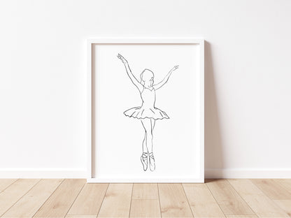 Girls Ballet Dancing print line drawing unframed wall art poster print
