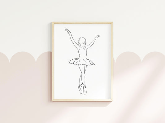 Girls Ballet Dancing print line drawing unframed wall art poster print