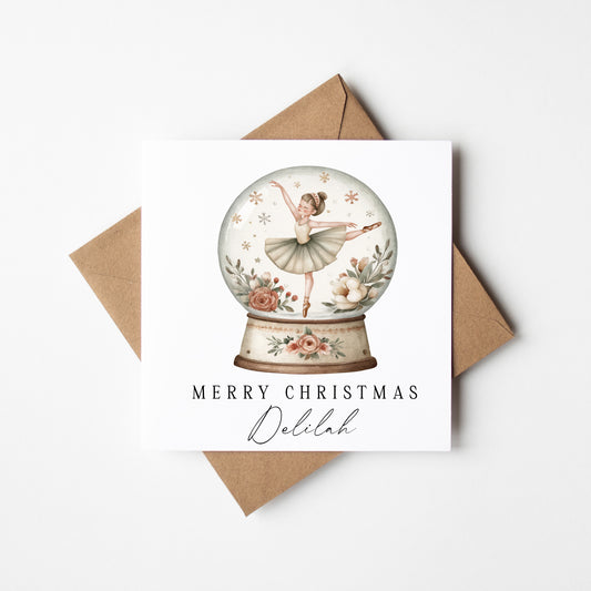 Kids Christmas Card personalised dancing ballerina snow globe with envelope