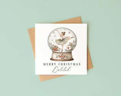 Kids Christmas Card personalised dancing ballerina snow globe with envelope