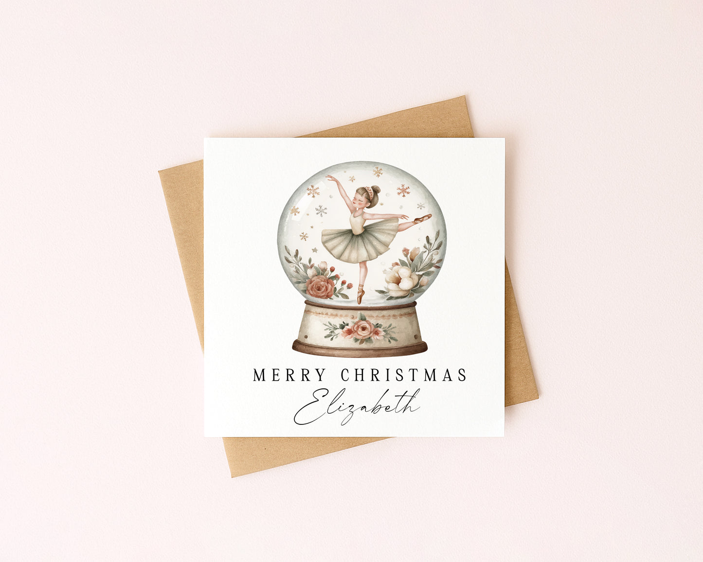 Kids Christmas Card personalised dancing ballerina snow globe with envelope