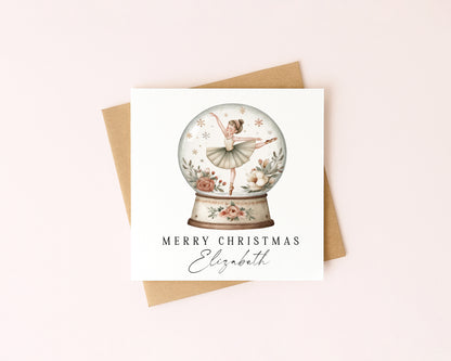 Kids Christmas Card personalised dancing ballerina snow globe with envelope